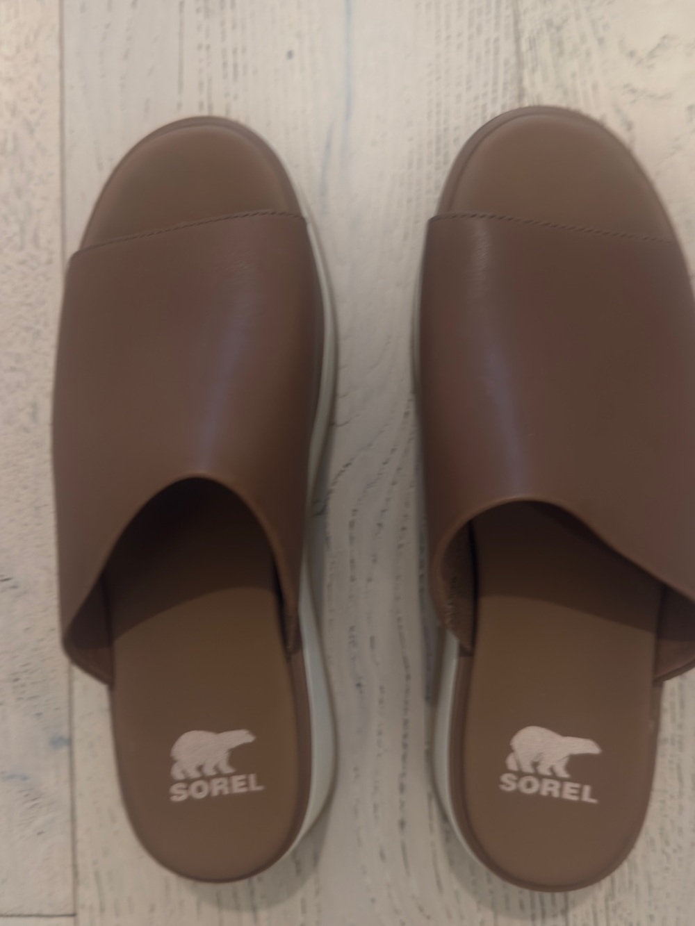 Sorel Brown Leather Slide Sandals